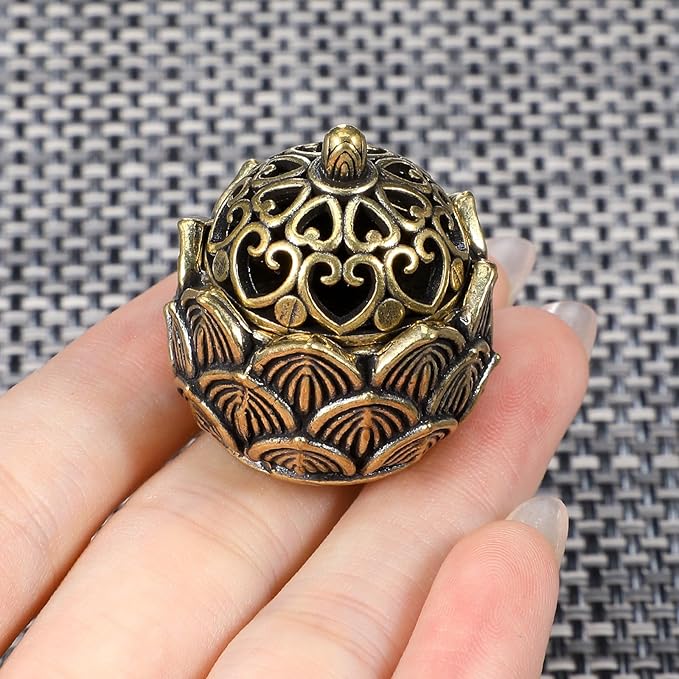 2Pcs Pure Copper Fortune Lotus Incense Holder, Black Brass Cone Incense Burner Holder, Home, Meditation Decor (1.18×1.1")