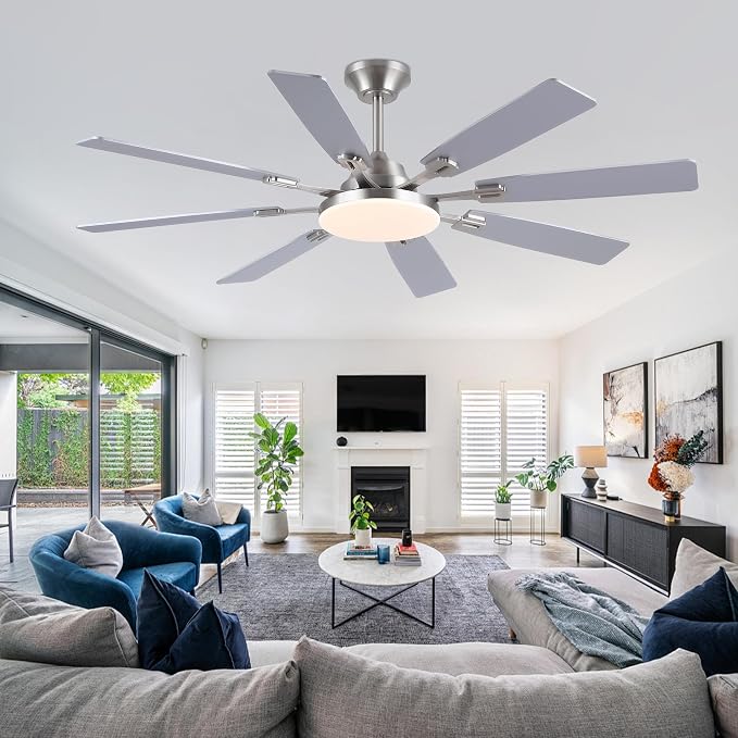 Ceiling Fan With Light & Remote Indoor/Outdoor Use 60 Inch Nickel | Reversible DC Motor,3CCT, Dimmable, Timer, Noiseless,Ceiling Fan for Bedroom Living Room