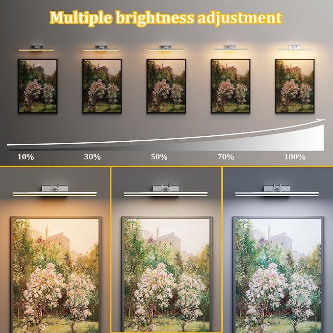 Picture Light for Wall, Platinum Silver, Battery Operated
