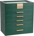 BOOVO Jewelry Box for Women, Green 6 Layer Large Jewelry Organizer with Glass Lid for Necklace, Bracelet, Earrings Storage, Jewelry Organizers and Storage for Girls Gift (Green and Gold, 6 layer)