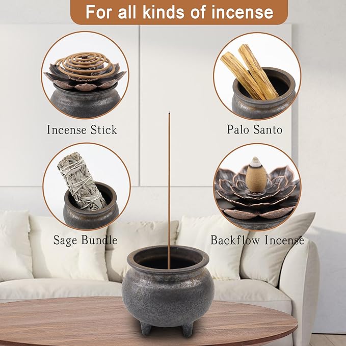 Antique Gilding Ceramic Incense Burner Stick Holder, Minimalist Retro Three-Footed Design, for Sticks Backflow Incense Palo Santo Sage Bundle, Meditation Yoga Massage Home Decor, Easy Clean