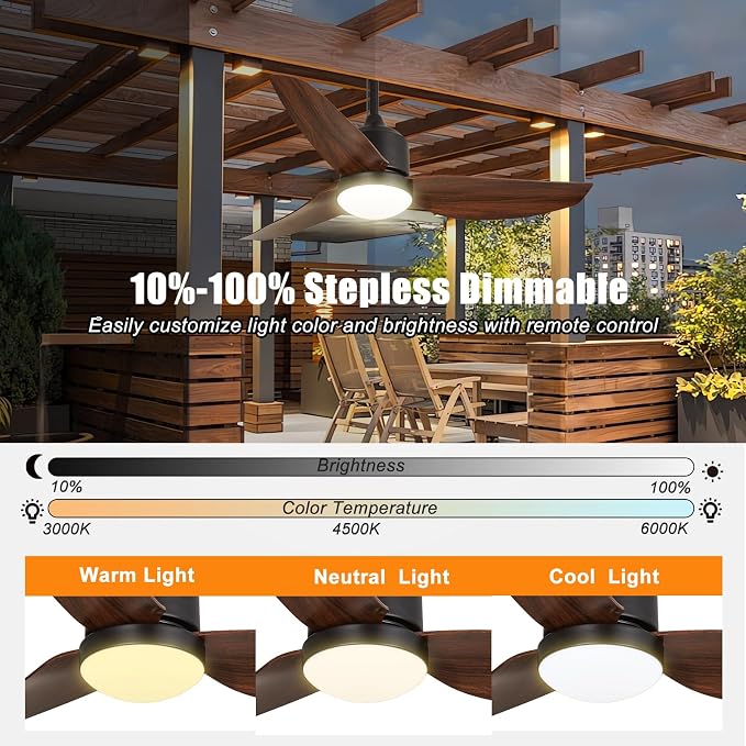 Depuley Outdoor Ceiling Fan with Light: 42 Inch Waterproof Gazebo Fans with Lights Outdoor Hanging - Plug in Remote App Control for Patio Indoor Farmhouse Porch - 6 Speed Reversible DC Motor Walnut