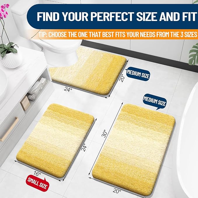 OLANLY Large Bathroom Rugs Mat 40x24, Extra Soft Absorbent Microfiber Bath Rugs, Rubber Backing, Quick Dry, Machine Washable Bath Mat for Bathroom Floor, Tub and Shower, Home Decor Accessories, Yellow