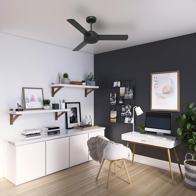 Hunter Presto, Indoor, Ceiling Fan, No Light, Modern, 44 inch, Matte Black | Standard Mount, Wall Control, 3 Blades, For Bedroom, Living Room, Kitchen, 51847