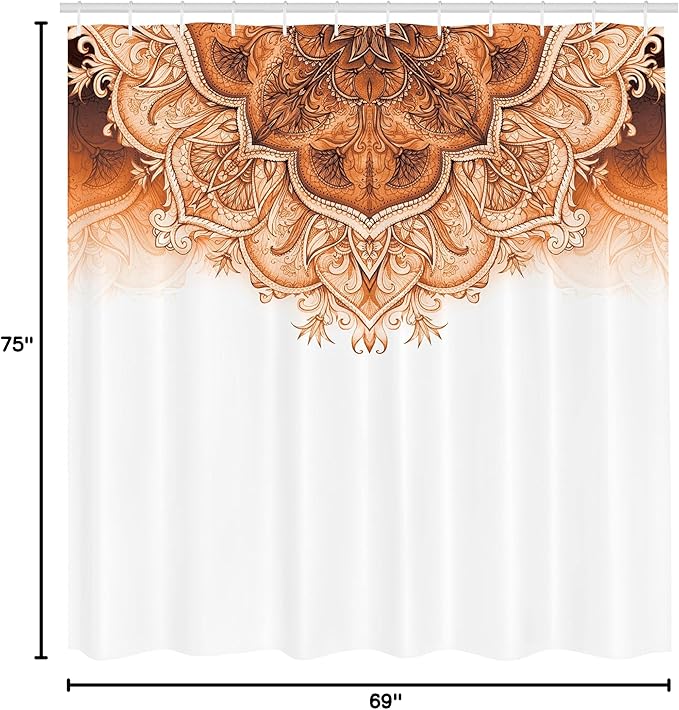 Ambesonne Moroccan Shower Curtain, Floral Art Vintage Style Eastern Architectural Elements Oriental Pattern, Cloth Fabric Bathroom Decor Set with Hooks, 69" W x 75" L, Burnt Orange
