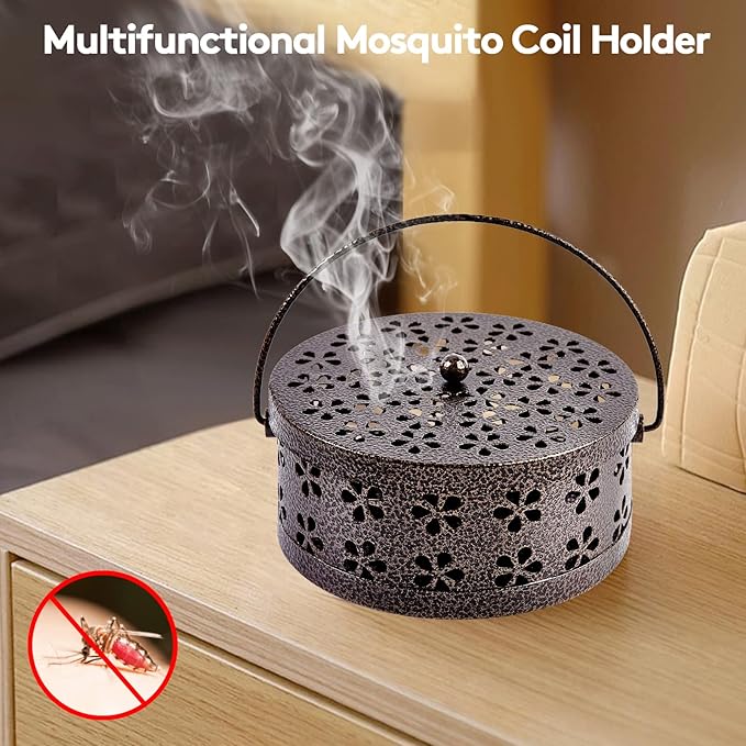 4 Pieces Mosquito Coil Holder Incense Coil Burner Indoor Outdoor Camping Use Portable Mosquito Repellent Coil Holder Incense Burner Holder (Bronze Blossom)