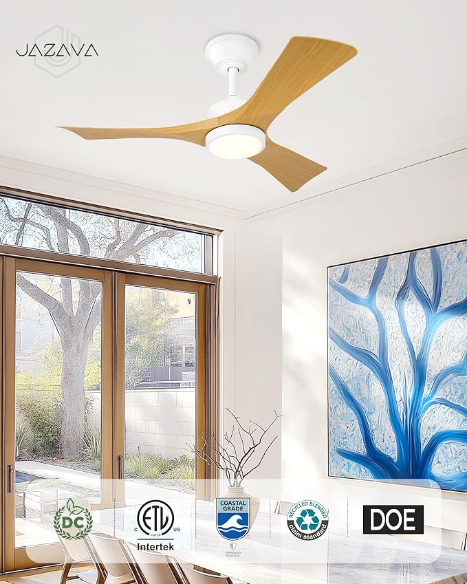 42'' Coastal Grade White Ceiling Fan with Light and Remote, Corrosion Resistant Indoor Outdoor Fan, Quiet Reversible Motor, 3CCT Dimmable LED, ABS Blade Fan for Bedroom, Patio, ZCCF08WY-42