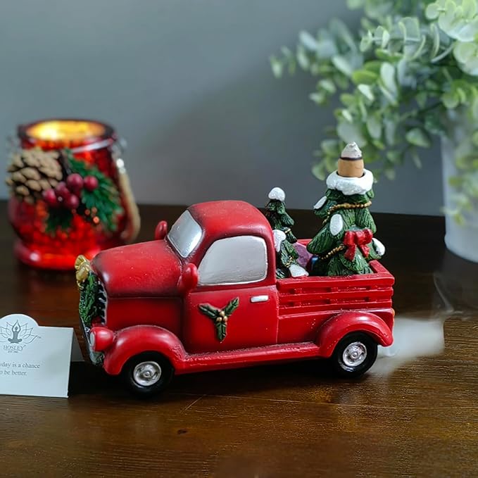 Hosley Resin Backflow Incense Cone Holder Christmas Truck Décor Statue, 7" Long Includes 20 Apple Cinnamon Backflow Incense Cones - Aromatherapy Gift for Home D cor & Relaxation