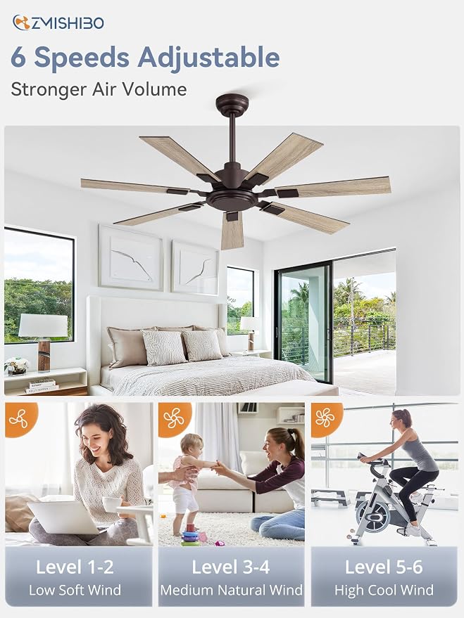 ZMISHIBO 52“ Ceiling Fans No Light with Remote, Bronze Farmhouse Ceiling Fan Without Light, Quiet Reversible DC Motor 6 Speeds, 7 Blades Indoor/Outdoor Ceiling Fan for Living Room Bedroom Patio Garage