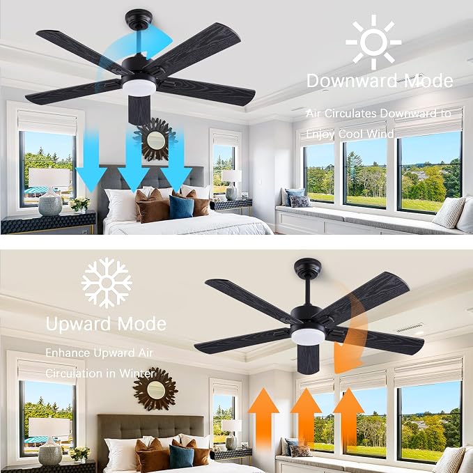 QUTWOB 52" Ceiling Fans with Light and Remote,Farmhouse 5 Blades Quiet Reversible DC Motor Ceiling Fans for Modern Indoor/Outdoor/Patio/Living Room/Bedroom(Black/Walnut)