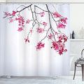Ambesonne Japanese Shower Curtain, Cherry Blossom Sakura Tree Floral Branch Spring Season Theme Image, Cloth Fabric Bathroom Decor Set with Hooks, 69" W x 70" L, Dimgray Black