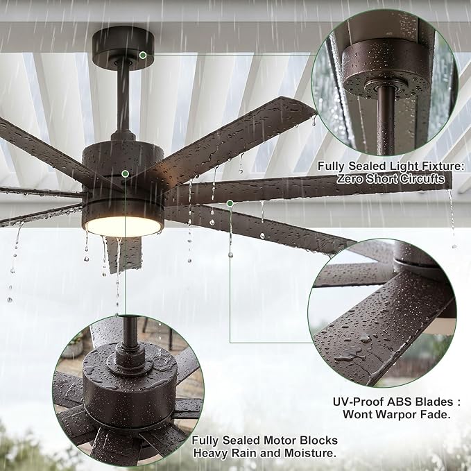 56 Inch Waterproof Outdoor Ceiling Fan with Light, All-Weather Wet Rated Outdoor Fans for Patios, 7 UV-Proof Blades, Smart Alexa/App/Remote Control, High CFM Quiet DC Motor for Exterior Gazebo Porch