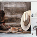 Ambesonne Western Shower Curtain, American West Rodeo Traditional Straw Cowboy Hat Leather Boots Print, Cloth Fabric Bathroom Decor Set with Hooks, 69" W x 75" L, Brown Tan