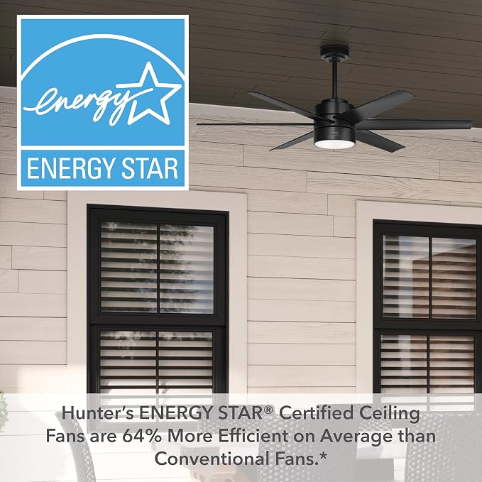 Hunter Solaria, Outdoor or Indoor, Ceiling Fan, Quiet, 60 inch, Matte Black