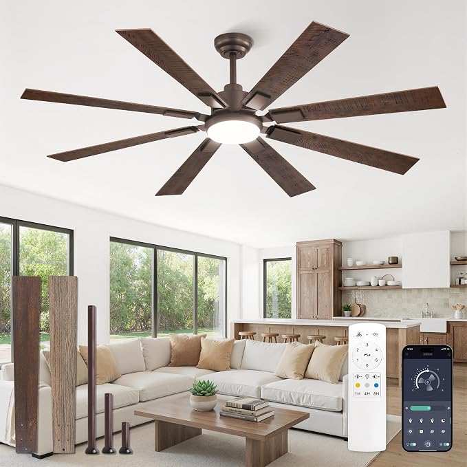 65 Inch Ceiling Fans with Lights and Remote&APP Control, Bronze Smart Ceiling Fan with 3000-6000K Dimmable, 6 Speeds Quiet Reversible Motor, Indoor/Outdoor Ceiling Fan for Living Room Bedroom