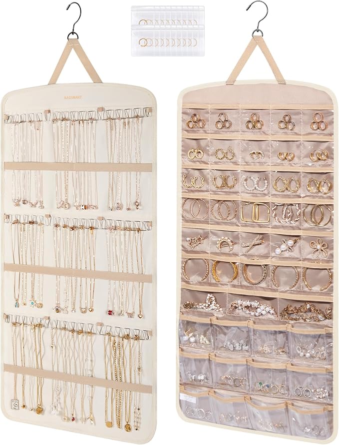 BAGSMART Hanging Jewelry Organizer, Necklace Holder Anti-tangle,1 Piece, Extra Large Beige