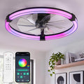 LEDIARY Ceiling Fan with Light,23inch Low Profile Fandelier with Remote RGB | RGB,6 Speeds, Reversible DC Motor, Dimmable Flush Mount Fan Light, Modern fans for Bedroom