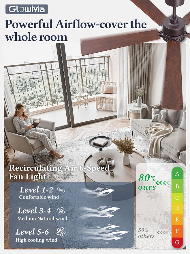 60 Inch Ceiling Fan with Lights and Remote, Smart APP Control, Dimmable with All-Setting Memory, Quiet DC Motor Reversible Blades, Damp Rated Modern Ceiling Fan for Bedroom Patio Living Room
