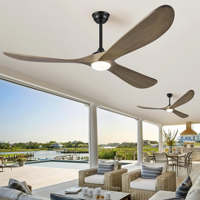 Haipeel 72 Inch Ceiling Fans with Lights, Wood Outdoor Ceiling Fan for Patio and Remote Control Rustic Propeller Large Ceiling Fans with Light Farmhouse Indoor Quiet High cfm, Bronze Gray