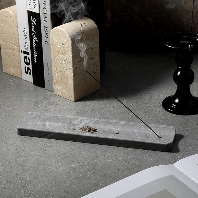 Koville Marble Incense Holder, Incense Holder for Sticks, Incense Sticks Holder Ash Catcher for Meditation Yoga SPA, Natural Stone Incense Burner, Home Table Decor (Palissandro Blue)