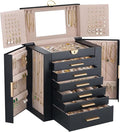 Lolalet Large Jewelry Box Organizer for Women, 7-Layer Jewelry Organizers and Storage Case with Mirror & 6 Drawers, Lockable Watch Ring Earring Bracelet Necklace Holder Girls Gift -7Layer, Black