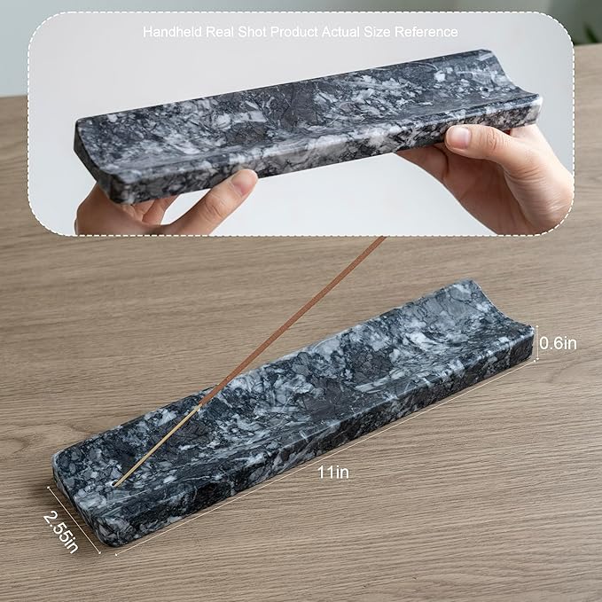 Marble Incense Holder Burner-Natural Stone Stick Incense Tray with Ash Catcher，20 Sticks & Brush - Elegant Decor for Meditation, Yoga, Home,Gift (Black)