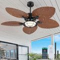 52"Waterproof Outdoor Palm Leaf Ceiling Fans with Lights and Remote/APP | IP44 Wet-rated,Reversible 6 Wind Speeds,Dimmable 3CCT LED,40W Quiet DC Motor,1/4/8H Timer,Suits for Living Room Bedroom Patio