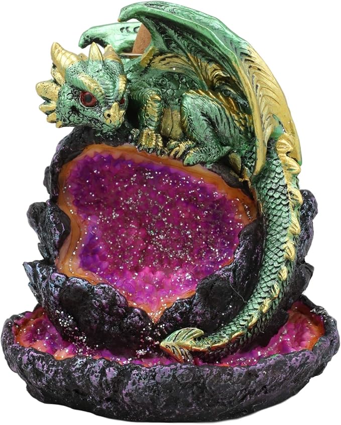 Ebros 5.5" Tall Andromeda Galaxy Wyrmling Dragon On Crystal Geode Rock Backflow Incense Cone Burner Statue with LED Night Light Dungeons Dragons Fantasy Decor Accent