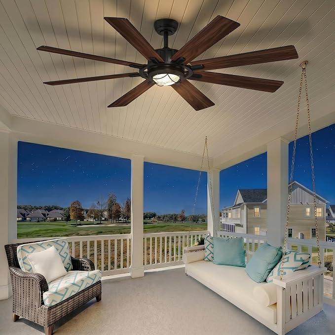 TALOYA 62 Inch Ceiling Fans with Lights and Remote Flush Mount Low Profile for Living Room Farmhouse Bedroom Patio Outdoor Dining Room,DC Motor,Reversible,Buzzer Mute,Dimmable Led Light,Rustic,Black