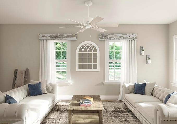 Hunter 52 inch Indoor Ceiling Fan No Light - White Ceiling Fan without Light, 6 Blades, Standard Mount, For Bedroom, Living Room, or Kitchen, Pull Chain - Gilrock 52354, Matte White