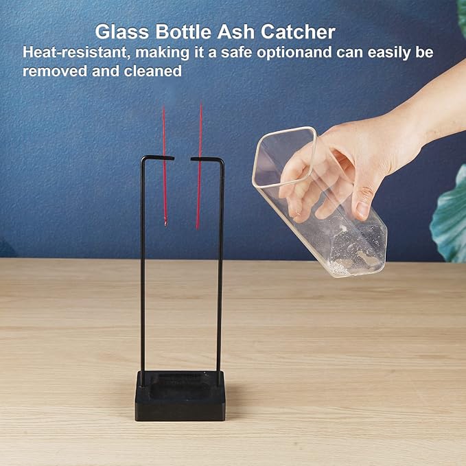 Incense Holder for Sticks, Upside Down Incense Burner with Removable Glass Ash Catcher Anti-Ash Flying Black