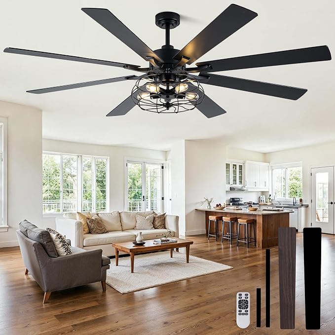 Bella Depot 72 Inch Large Farmhouse Ceiling Fan Industrial Big Chandelier Ceiling Fan with Light, 6-Speed, Reversible, Timing Option - Ideal for Bedroom, Living Room, Covered Patio
