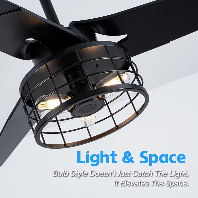 Chandelier Ceiling Fans With Lights And Remote,52 inch Caged Ceiling Fan With Light,App 3 Blades E26 Fandelier Ceiling Fans With Lights,Crystal Ceiling Fan For Bedroom,Living Room. (Black)