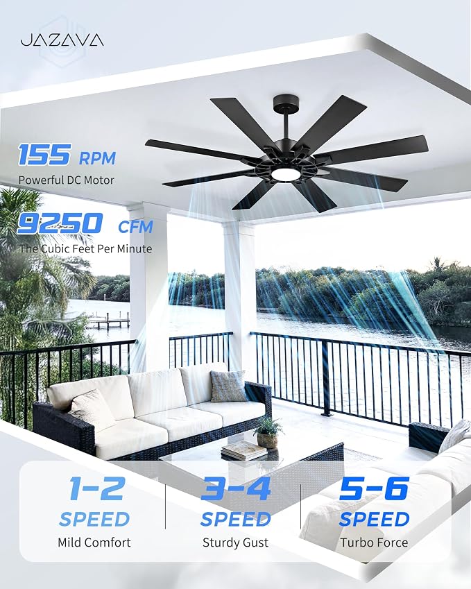 60 Inch Ceiling Fan with Light, Smart Indoor Outdoor Ceiling Fan with Alexa App Control, Large Black Modern Ceiling Fan, Dual Finish 8 Blades, Quiet Fan for Patio, Garage, ZCCF05BK-60