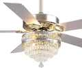 GJeg Crystal Ceiling Fan Fandelier with Lights - Retro Outdoor Fans with Remote Control, Farmhouse Ceiling Fan with Noiseless AC Reversible Motor,Dining Room,Living Room(52" Silver)