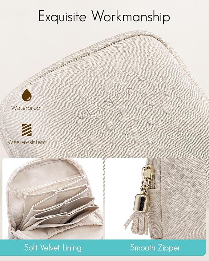 VLANDO Small Jewelry Travel Case,Jewelry Pouch Bags with Zipper,Velvet Jewelry Organizer Storage Bag for Bracelet Rings Earring Travel Essentials Gifts for Women Girl-Beige