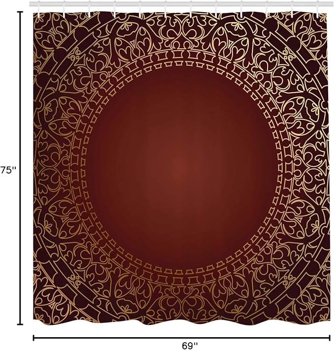 Ambesonne Maroon Shower Curtain, Vintage Frame with Eastern Motifs Traditional Retro Classic Art, Cloth Fabric Bathroom Decor Set with Hooks, 69" W x 75" L, Earth Yellow