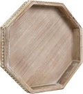Wooden Decorative Tray, Small Serving Tray with Wood Bead, Farmhouse Big Tray for Ottoman, Countertop, Coffee Tabl, 13" x 13"x 1.6" (White Washed)
