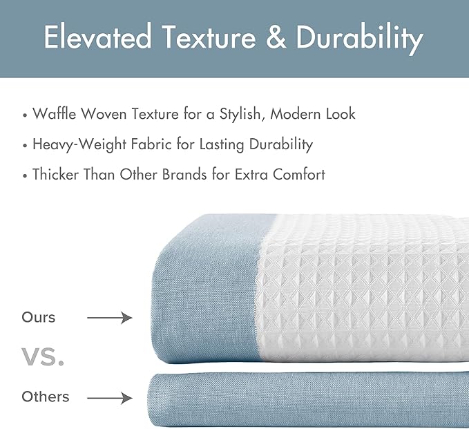 Madison Park Shower Curtain Waffle Weave Striped Pieced Design Fabric Shower Curtains for Bathroom with 3M Scotchgard Moisture Management Premium Spa Quality Modern Standard 72"x72" Blue