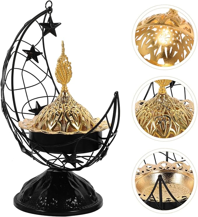Zerodeko 1pc Incense Burner Decoration Elegant Arabic Censer for Home Decor Vintage Incense Holder Smooth for Aromatherapy and Relaxation Black Design