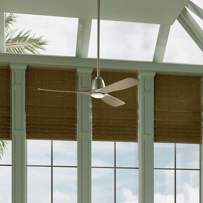 Kichler 54" Volos II 3 Blade Ceiling Fan in Brushed Nickel with Distressed Antique Grey Blades, Easy-to-Install AC Motor, Downrod, 300054-NI