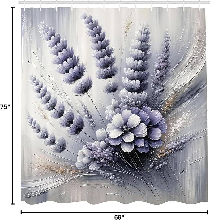 Ambesonne Lavender Shower Curtain, Gentle Illustration of Purplish Petal Floral with Oil Paint Look Backdrop, Cloth Fabric Bathroom Decor Set with Hooks, 69" W x 75" L, Ceil Blue Pale Grey