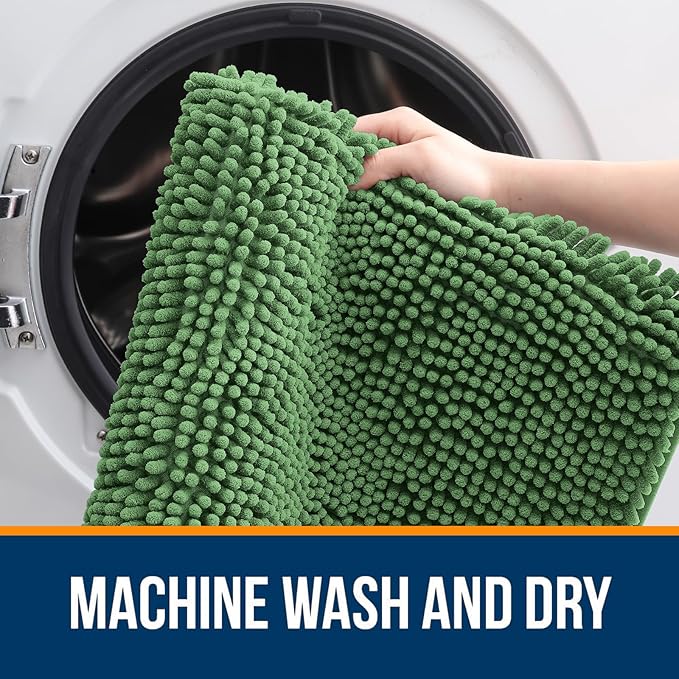 OLANLY Bathroom Rugs 30x20, Extra Soft Absorbent Chenille Bath Rugs, Rubber Backing Quick Dry, Machine Washable Bath Mats for Bathroom Floor, Tub and Shower, Home Decor Accessories, Olive Green