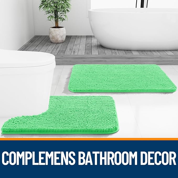 OLANLY Bathroom Runner Rugs 44x24, Soft Absorbent Chenille Bath Rugs, Rubber Backing Quick Dry, Machine Washable Long Bath Mats for Bathroom Floor, Tub and Shower, Home Decor Accessories, Mint Green