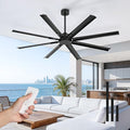 72 Inch Industrial Ceiling Fan Without Light, Matte Black Outdoor Model for Covered Areas, 8 Aluminum Blades, Powerful Airflow, Modern No-Light Design, CF04NBK-72