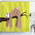 Ambesonne Sloth Shower Curtain, Cartoon Mother Sleeping on Branch Animal on Her Back Carefree Family, Cloth Fabric Bathroom Decor Set with Hooks, 69" W x 70" L, Cocoa Apple Green
