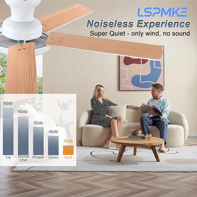 Ceiling Fans with Lights, 52 inch Flush Mount Ceiling fan with Remote Control, Low Profile Ceiling Fan for Bedroom, Farmhouse, Reversible, 3CCT, Dimmable, Noiseless DC Motor, White