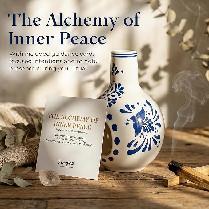 Ceramic Palo Santo Holder, Vintage Porcelain Incense Burner & Sage Smudge Bowl for Cleansing, Meditation Altar Decor for Yoga Studio for Sticks and Wood