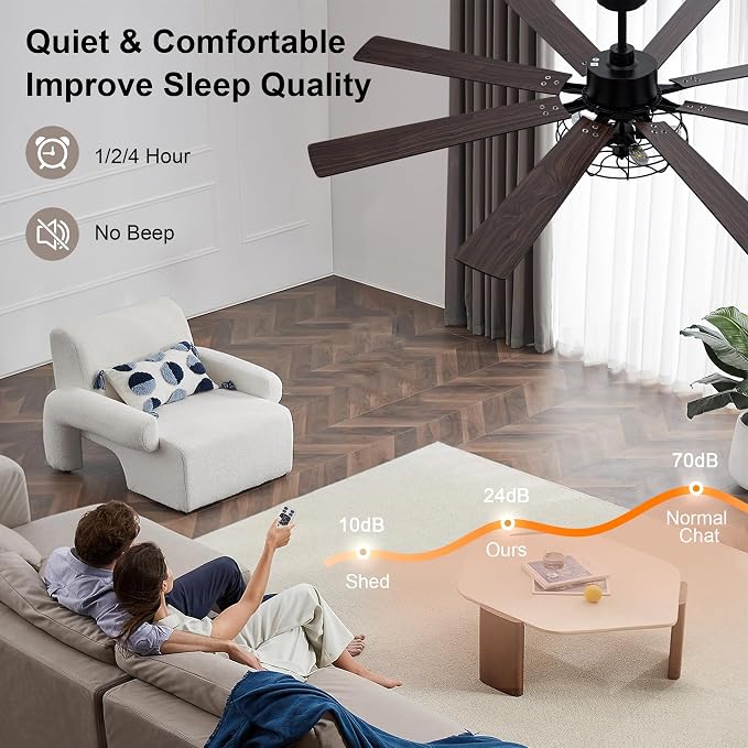 72" Farmhouse Ceiling Fan with Light Industrial Caged Ceiling Fan | Large Rustic Fandelier, Black Metal Chandelier Light for Living Room Covered Outdoor, 5 E26 Bulbs (Not Included), 6 Speeds