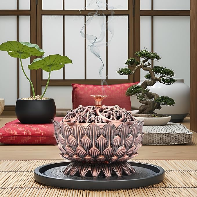 Incense Vintage Lotus Zinc Alloy Incense Holder, Elegance Incense Burning Supplies Sandalwood for Home Decoration Meditation(Copper)